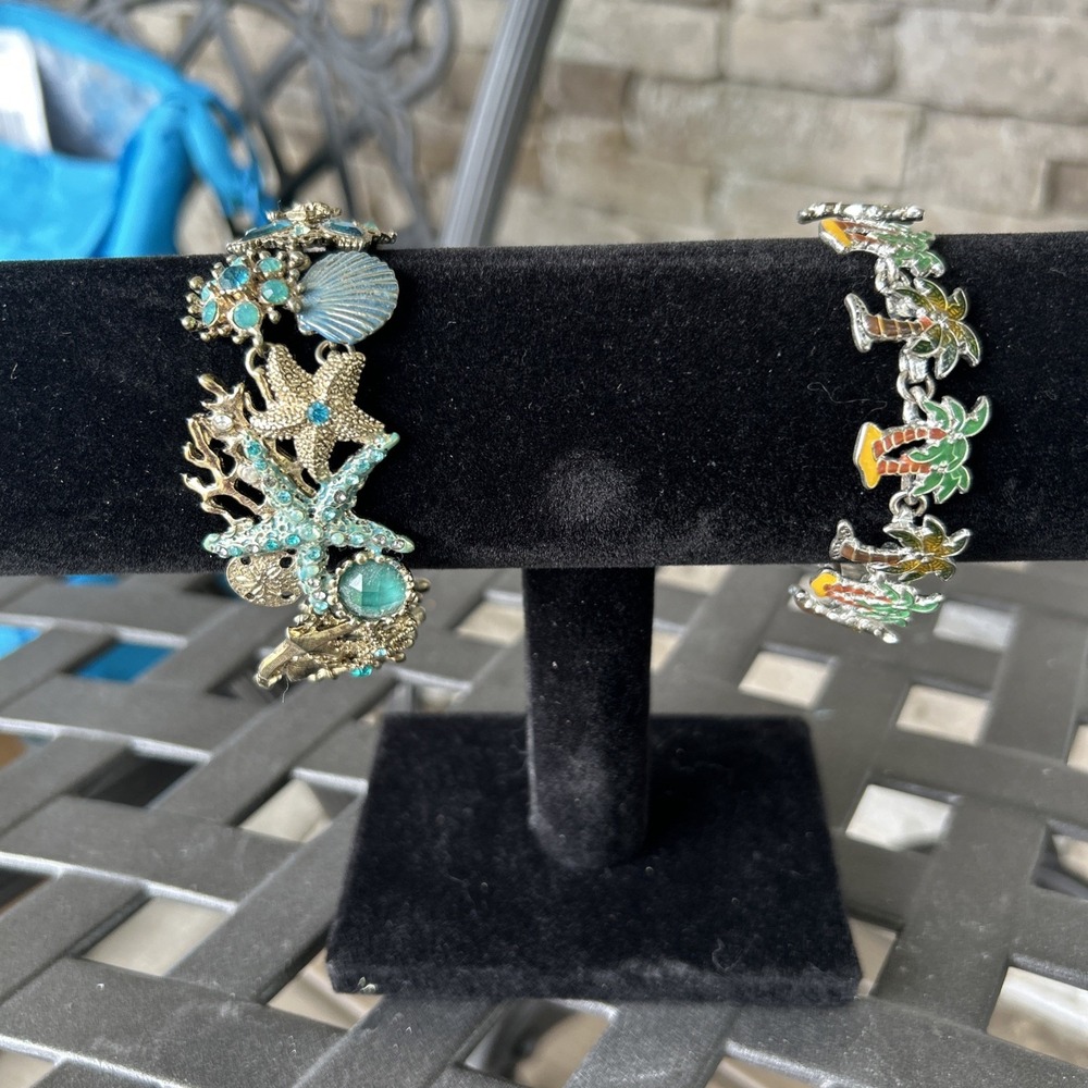 Lot‎ 2 Beach Bracelets Vintage 80's Starfish Shells Palm Trees